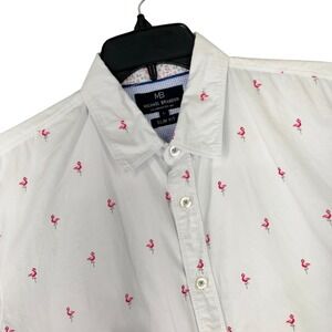Michael Brandon Slim Fit Flamingo Button Up Shirt Mens L Short Sleeve Cotton